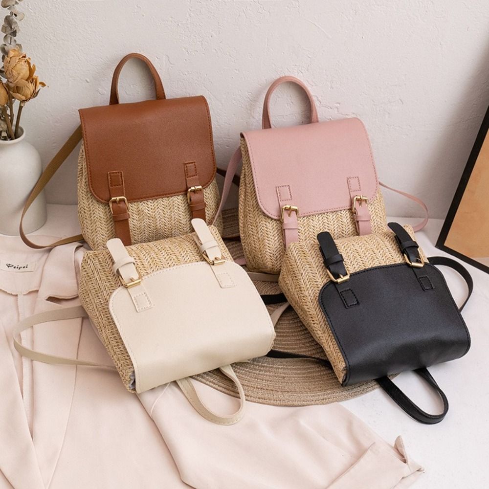 Trend PU Leather Straw Backpac - đánh giá và giá Leather Backpack Vintage